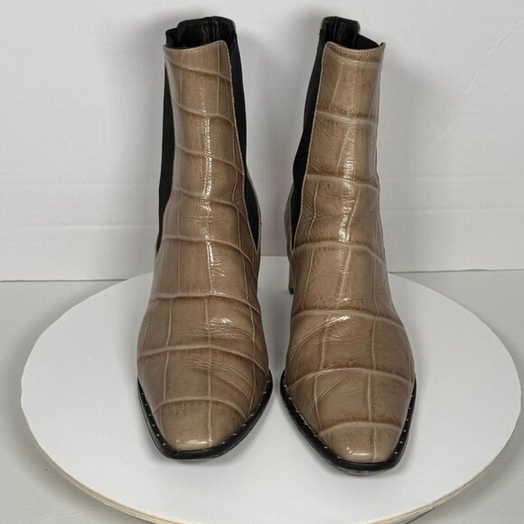 Freda Salvador Chelsea Ankle Boot Bootie Beige Embossed Croc Size 10 Leather - Picture 4 of 11